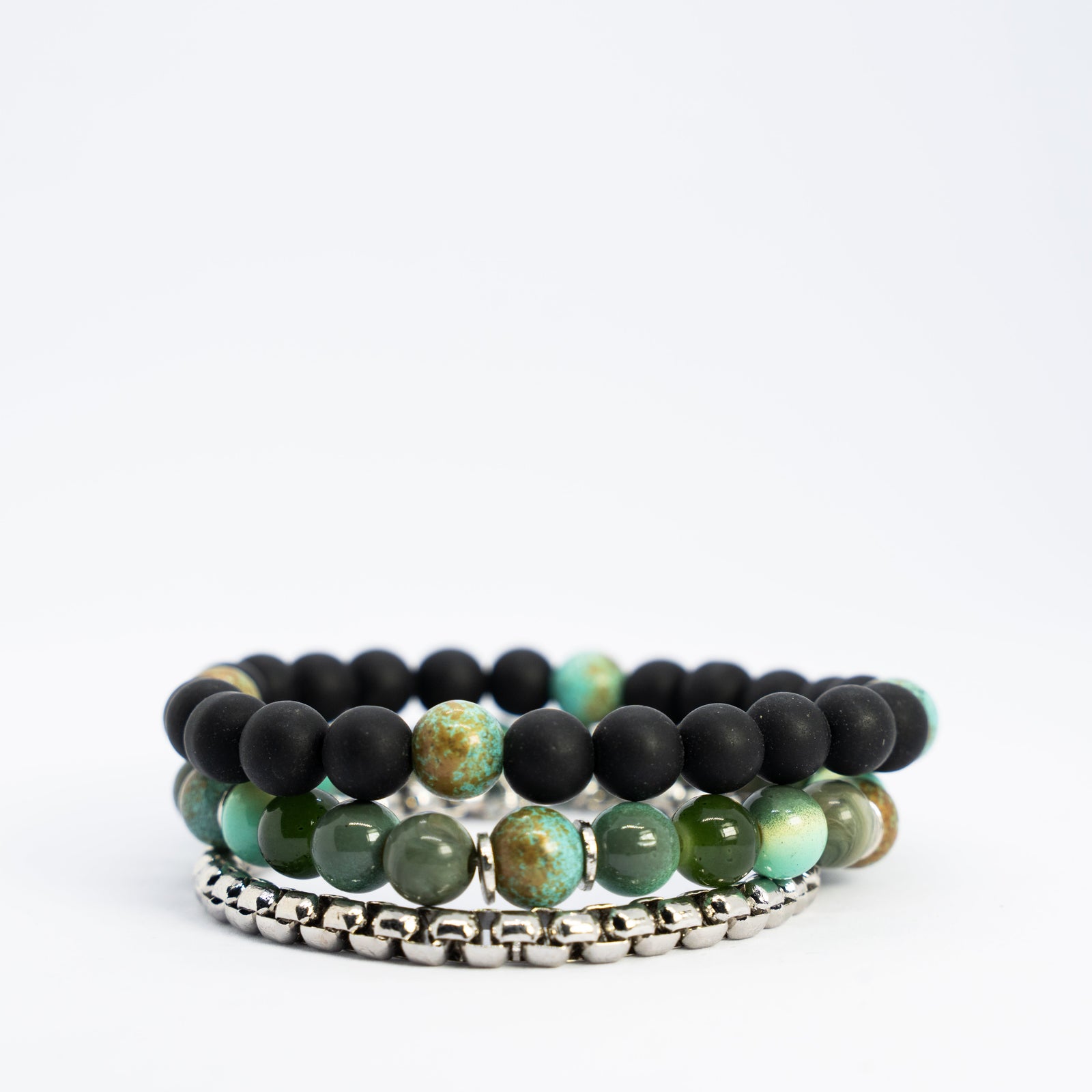 Moss and Metal bracelet Stack