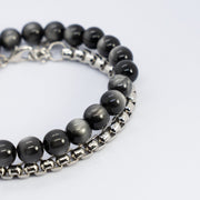 Obsidian silver knot bracelet stack